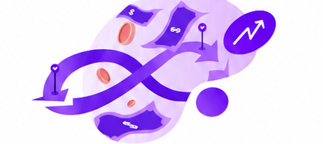 Illustration of an infinity loop with money, representing repeating sales